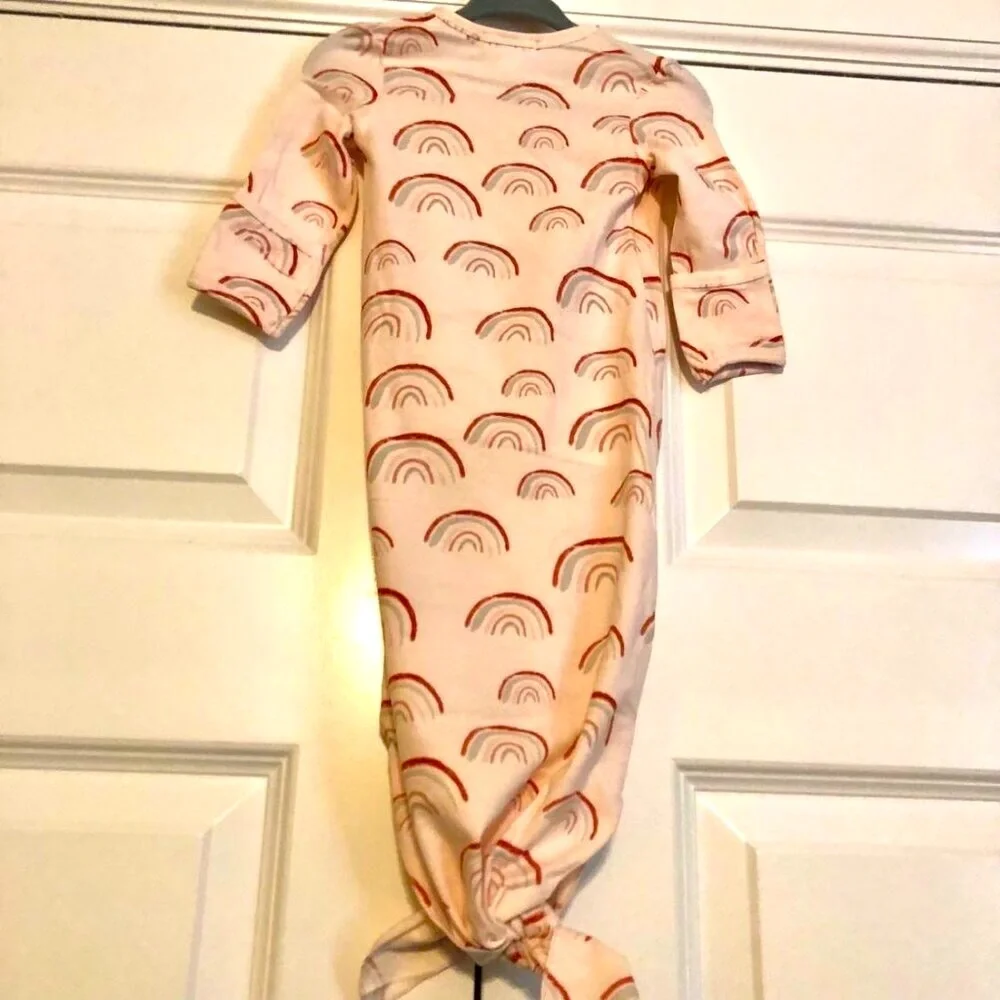NWT ANGEL DEAR Organic Pink Rainbows Gown Knotted Hem Newborn 0-3 Months